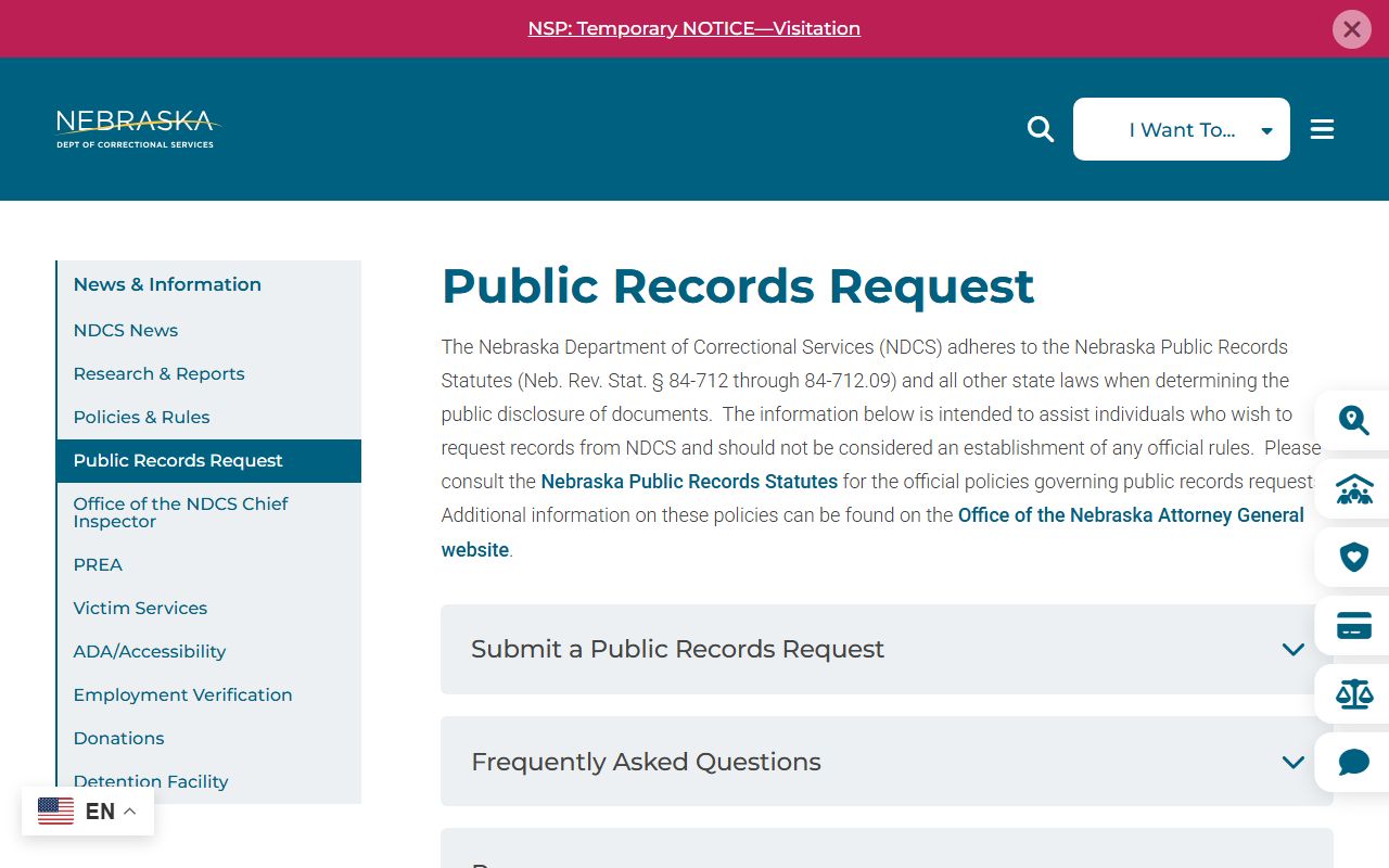 Clay County inmate records NDCS public records request instructions