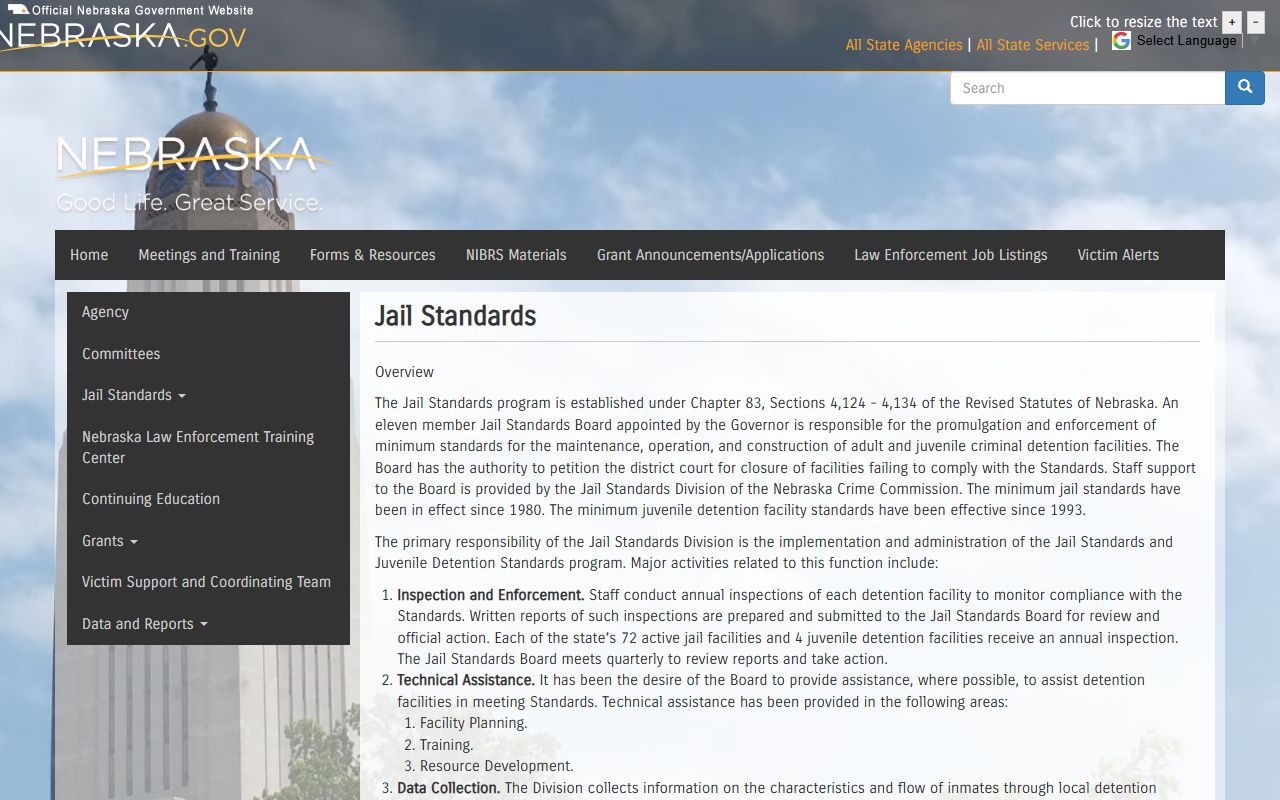 Clay County inmate population Nebraska jail standards page